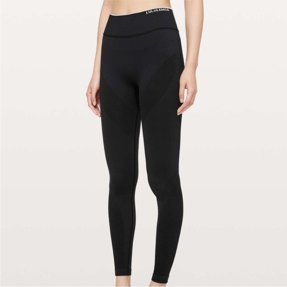 Lululemon Iconic Sweat Tight in Black/Ocean Mist, Graphic Logo, Size 8 - Picture 1 of 10
